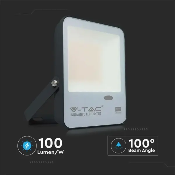 LED Προβολέας με Αισθητήρα Νύχτας-Μέρας 50W Μαύρος V-TAC Pro Samsung Chip IP65 100° 5000lm Ψυχρό 6500K – 20174