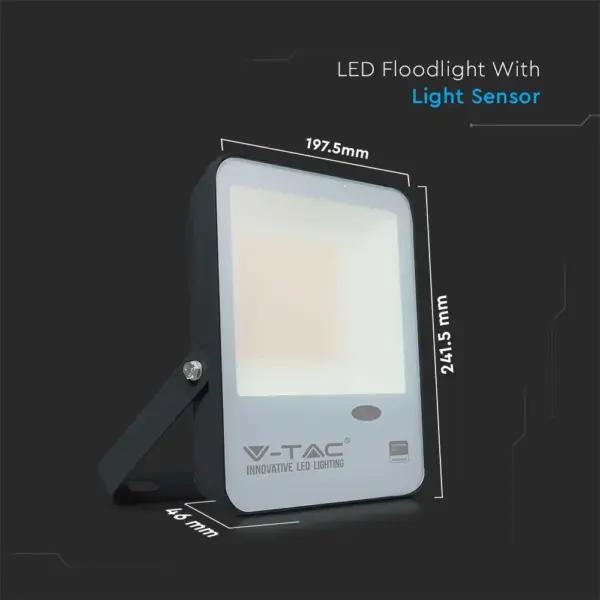 LED Προβολέας με Αισθητήρα Νύχτας-Μέρας 50W Μαύρος V-TAC Pro Samsung Chip IP65 100° 5000lm Ψυχρό 6500K – 20174
