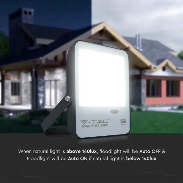 LED Προβολέας με Αισθητήρα Νύχτας-Μέρας 50W Μαύρος V-TAC Pro Samsung Chip IP65 100° 5000lm Ψυχρό 6500K – 20174