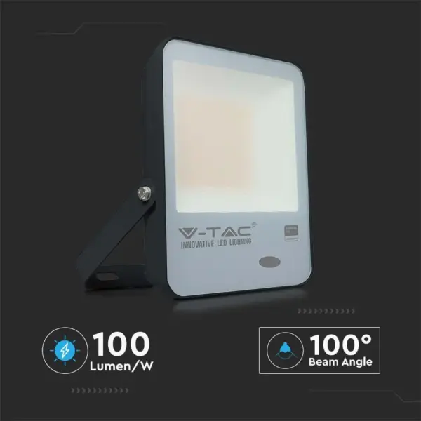 LED Προβολέας με Αισθητήρα Νύχτας-Μέρας 100W Μαύρος V-TAC Pro Samsung Chip IP65 100° 10000lm Ψυχρό 6500K – 20177