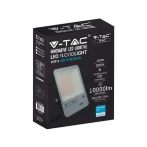 LED Προβολέας με Αισθητήρα Νύχτας-Μέρας 100W Μαύρος V-TAC Pro Samsung Chip IP65 100° 10000lm Ψυχρό 6500K – 20177