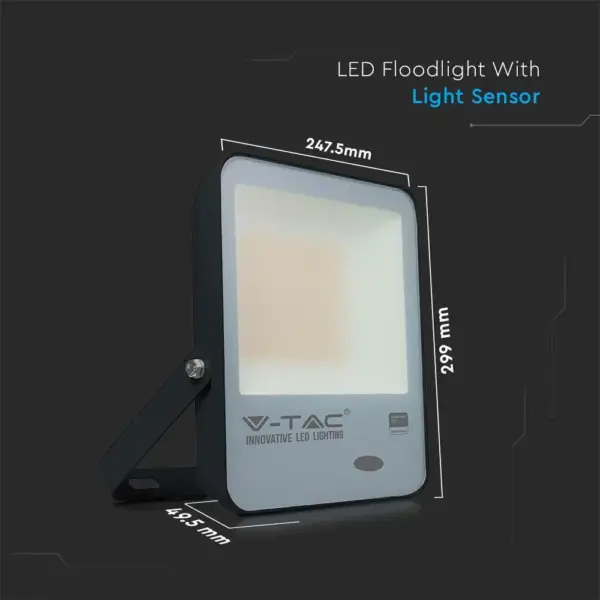 LED Προβολέας με Αισθητήρα Νύχτας-Μέρας 100W Μαύρος V-TAC Pro Samsung Chip IP65 100° 10000lm Ψυχρό 6500K – 20177
