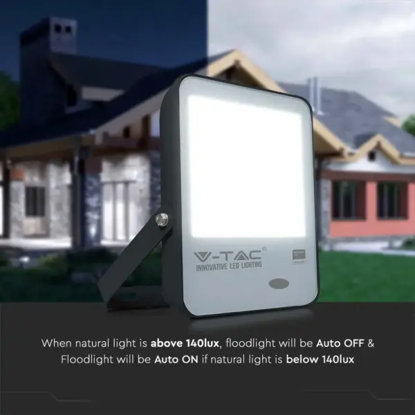 LED Προβολέας με Αισθητήρα Νύχτας-Μέρας 100W Μαύρος V-TAC Pro Samsung Chip IP65 100° 10000lm Ψυχρό 6500K – 20177