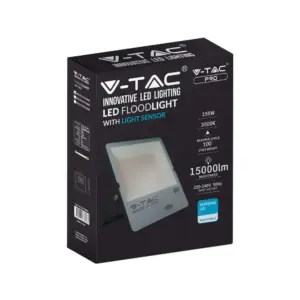 LED Προβολέας με Αισθητήρα Νύχτας-Μέρας 150W Μαύρος V-TAC Pro Samsung Chip IP65 100° 15000lm Θερμό 3000K – 20178