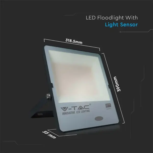 LED Προβολέας με Αισθητήρα Νύχτας-Μέρας 150W Μαύρος V-TAC Pro Samsung Chip IP65 100° 15000lm Θερμό 3000K – 20178