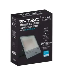 LED Προβολέας με Αισθητήρα Νύχτας-Μέρας 200W Μαύρος V-TAC Pro Samsung Chip IP65 100° 20000lm Φυσικό 4000K – 20182