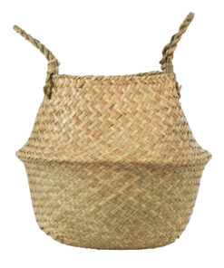 GloboStar® Artificial Garden IBIZA 20195 Διακοσμητικό Ψάθινο Καλάθι – Κασπώ Γλάστρα – Flower Pot Μπεζ Π23cm x Υ30cm