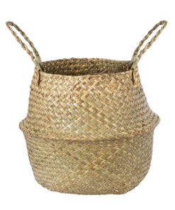 GloboStar® Artificial Garden IBIZA 20196 Διακοσμητικό Ψάθινο Καλάθι – Κασπώ Γλάστρα – Flower Pot Μπεζ Π30cm x Υ35cm