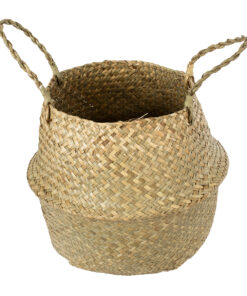 GloboStar® Artificial Garden IBIZA 20196 Διακοσμητικό Ψάθινο Καλάθι – Κασπώ Γλάστρα – Flower Pot Μπεζ Π30cm x Υ35cm