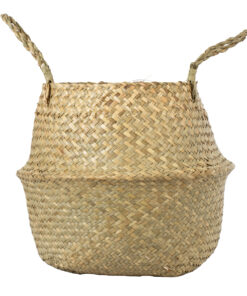 GloboStar® Artificial Garden IBIZA 20196 Διακοσμητικό Ψάθινο Καλάθι – Κασπώ Γλάστρα – Flower Pot Μπεζ Π30cm x Υ35cm