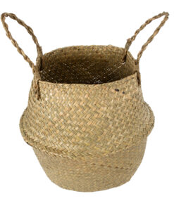 GloboStar® Artificial Garden IBIZA 20197 Διακοσμητικό Ψάθινο Καλάθι – Κασπώ Γλάστρα – Flower Pot Μπεζ Π33cm x Υ40cm