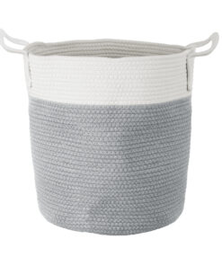 GloboStar® Artificial Garden KASTELLORIZO 20198 Διακοσμητικό Πλεκτό Καλάθι – Κασπώ Γλάστρα – Flower Pot Γκρι με Λευκό Π35cm x Υ40cm