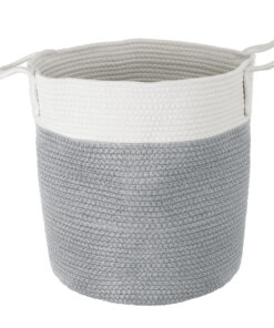 GloboStar® Artificial Garden KASTELLORIZO 20198 Διακοσμητικό Πλεκτό Καλάθι – Κασπώ Γλάστρα – Flower Pot Γκρι με Λευκό Π35cm x Υ40cm