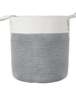 GloboStar® Artificial Garden KASTELLORIZO 20198 Διακοσμητικό Πλεκτό Καλάθι – Κασπώ Γλάστρα – Flower Pot Γκρι με Λευκό Π35cm x Υ40cm