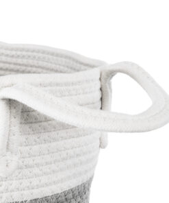 GloboStar® Artificial Garden KASTELLORIZO 20198 Διακοσμητικό Πλεκτό Καλάθι – Κασπώ Γλάστρα – Flower Pot Γκρι με Λευκό Π35cm x Υ40cm