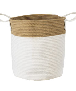 GloboStar® Artificial Garden SAMOTHRAKI 20199 Διακοσμητικό Πλεκτό Καλάθι – Κασπώ Γλάστρα – Flower Pot Μπεζ με Λευκό Π35cm x Υ40cm