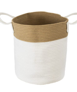 GloboStar® Artificial Garden SAMOTHRAKI 20199 Διακοσμητικό Πλεκτό Καλάθι – Κασπώ Γλάστρα – Flower Pot Μπεζ με Λευκό Π35cm x Υ40cm