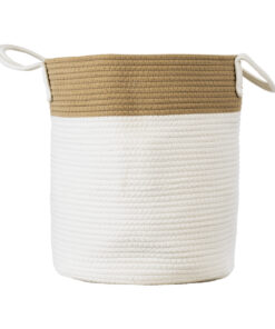 GloboStar® Artificial Garden SAMOTHRAKI 20199 Διακοσμητικό Πλεκτό Καλάθι – Κασπώ Γλάστρα – Flower Pot Μπεζ με Λευκό Π35cm x Υ40cm