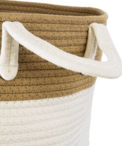 GloboStar® Artificial Garden SAMOTHRAKI 20199 Διακοσμητικό Πλεκτό Καλάθι – Κασπώ Γλάστρα – Flower Pot Μπεζ με Λευκό Π35cm x Υ40cm