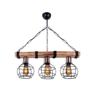 GloboStar® STARLO 201-0006 Vintage Κρεμαστό Φωτιστικό Ράγα Τρίφωτο 3 x E27 IP20 Μπεζ Ξύλο με Μαύρο Μέταλλο – Μ50 x Π15 x Υ65cm