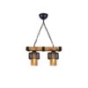 GloboStar® GLORA 201-0008 Vintage Κρεμαστό Φωτιστικό Ράγα Δίφωτο 2 x E27 IP20 Μπεζ Ξύλο με Μαύρο Μέταλλο & Μελί Γυαλί – Μ40 x Π15x Υ65cm