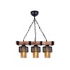 GloboStar® GLORA 201-0009 Vintage Κρεμαστό Φωτιστικό Ράγα Τρίφωτο 3 x E27 IP20 Μπεζ Ξύλο με Μαύρο Μέταλλο & Μελί Γυαλί – Μ50 x Π16 x Υ65cm
