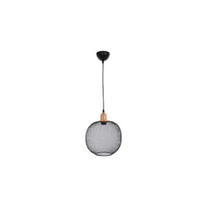 GloboStar® SOLUX 201-0019 Μοντέρνο Κρεμαστό Φωτιστικό Πλέγμα Μονόφωτο 1 x E27 IP20 Μαύρο & Χάλκινο Μέταλλο – Μ26 x Π26 x Υ70cm