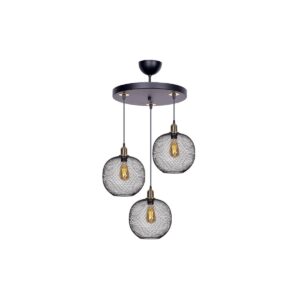 GloboStar® VIVIDUS 201-0020 Vintage Κρεμαστό Φωτιστικό Πλέγμα Τρίφωτο 3 x E27 IP20 Μαύρο και Χρυσό Μέταλλο – Μ32 x Π32 x Υ70cm