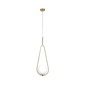 GloboStar® DROP 201-0034 Vintage Κρεμαστό Φωτιστικό Μπάλα Μονόφωτο 1 x E27 IP20 Χρυσό Μέταλλο με Γαλακτερή Μπάλα – Μ20 x Π25 x Υ80cm
