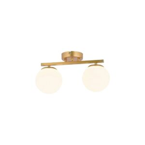 GloboStar® LUCENA 201-0035 Vintage Φωτιστικό Οροφής Ράγα Δίφωτο 2 x E27 IP20 Χρυσό Μεταλλό με Γαλακτερή Μπάλα – Μ50 x Π20 x Υ25cm