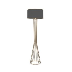 GloboStar® NOVA 201-0042 Μοντέρνο Επιδαπέδιο Φωτιστικό 1 x E27 IP20 Χρυσό Μεταλλό με Γκρί Ύφασμα – Μ38 x Π38 x Υ155cm