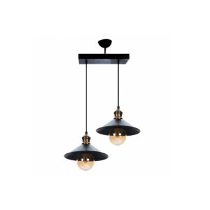 GloboStar® LUCANA 201-00043 Vintage Κρεμαστό Φωτιστικό Ράγα Vintage Δίφωτο 2 x E27 IP20 Mεταλλικό Μαύρο – Μ40 x Π25 x Υ75cm