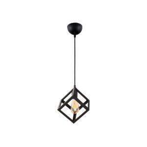 GloboStar® DISE 201-0049 Μοντέρνο Κρεμαστό Φωτιστικό Κύβος Μονόφωτο 1 x E27 IP20 Μαύρο Μέταλλο – Μ18 x Π18 x Υ68cm