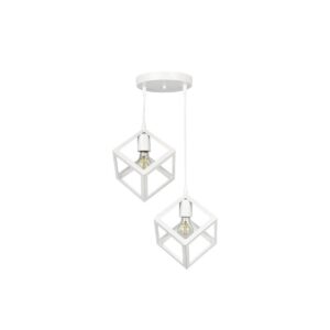 GloboStar® DISE 201-0053 Μοντέρνο Κρεμαστό Φωτιστικό Κύβος Δίφωτο 2 x E27 IP20 Λευκό Μέταλλο – Μ30 x Π30 x Υ70cm