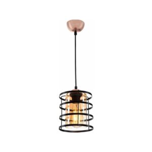GloboStar® SOLON 201-0060 Μοντέρνο Κρεμαστό Φωτιστικό Πλέγμα Μονόφωτο 1 x E27 IP20 Μπρονζέ με Μαύρο Μέταλλο – Μ20 x Π20 x Υ70cm