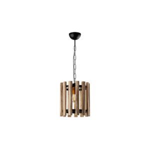 GloboStar® PRISMON 201-0061 Vintage Κρεμαστό Φωτιστικό Οροφής Πλέγμα Μονόφωτο 1 x E27 IP20 Καρυδί Ξύλο με Μαύρο Μέταλλο – Μ25 x Π25 x Υ65cm