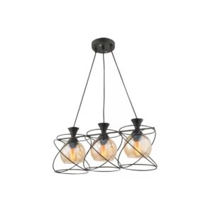 GloboStar® GLINDER 201-0067 Vintage Κρεμαστό Φωτιστικό Ράγα Τρίφωτο 3 x E27 IP20 Μαύρο Μέταλλο – Μ50 x Π15 x Υ68cm