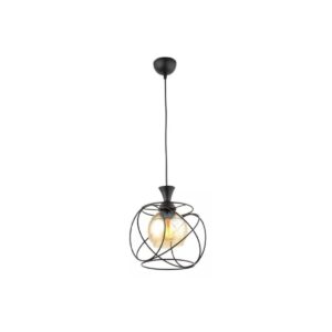 GloboStar® GLINDER 201-0068 Vintage Κρεμαστό Φωτιστικό Οροφής Πλέγμα Μονόφωτο 1 x E27 IP20 Μαύρο Μέταλλο – Μ20 x Π20 x Υ68cm
