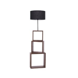 GloboStar® LUMO 201-0072 Μοντέρνο Επιδαπέδιο Φωτιστικό Μονόφωτο 1 x E27 IP20 Καρυδί Ξύλο με Μαύρο Ύφασμα – Μ37 x Π37 x Υ155cm