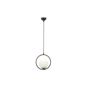 GloboStar® CIRCLE 201-0075 Vintage Κρεμαστό Φωτιστικό  Μονόφωτο Μπάλα  1 x E27 IP20 Μαύρο Μέταλλο με Γαλακτερό Γυαλί – Μ20 x Π25 x Υ70cm