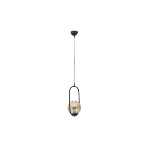 GloboStar® ZENITH 201-0093 Κρεμαστό Φωτιστικό Οροφής Μπάλα Μονόφωτο Vintage 1 x E27 IP20 Μαύρο Μέταλλο με Μελί Γυαλί – Μ17 x Π17 x Υ70cm