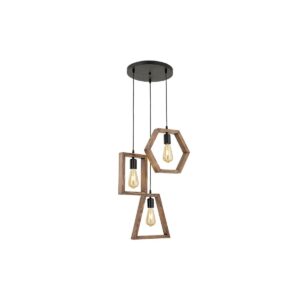 GloboStar® EMBER 201-0102 Vintage Κρεμαστό Φωτιστικό Φιγούρα Τρίφωτο 3 x E27 IP20 Μαύρο Μέταλλο με Καρυδί Ξύλο – Μ35 x Π40 x Υ70cm