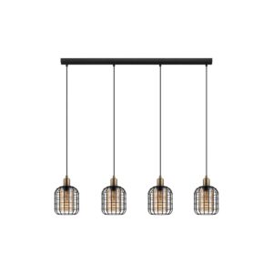 GloboStar® PULSAR 201-0103 Vintage Κρεμαστό Φωτιστικό Ράγα Πολύφωτο 4 x E27 IP20 Μαύρο Μέταλλο – Μ70 x Π20 x Υ80cm