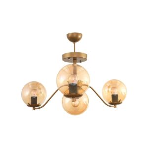 GloboStar® SUNRAY 201-0110 Vintage Κρεμαστό Φωτιστικό Μπάλα Πολύφωτο 4 x E27 IP20 Μαύρο Μέταλλο με Μελί Γυαλί – Μ55 x Π55 x Υ48cm