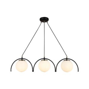 GloboStar® FLASHO 201-0111 Vintage Κρεμαστό Φωτιστικό Οροφής Ράγα Τρίφωτο 3 x E27 IP20 Μαύρο Μέταλλο με Γαλακτερό Γυαλί – Μ50 x Π25 x Υ70cm