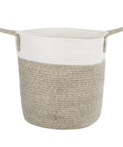 GloboStar® Artificial Garden CHALKI 20200 Διακοσμητικό Πλεκτό Καλάθι – Κασπώ Γλάστρα – Flower Pot Μπεζ Σκούρο με Λευκό Π35cm x Υ40cm