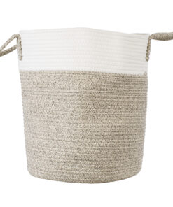 GloboStar® Artificial Garden CHALKI 20200 Διακοσμητικό Πλεκτό Καλάθι – Κασπώ Γλάστρα – Flower Pot Μπεζ Σκούρο με Λευκό Π35cm x Υ40cm