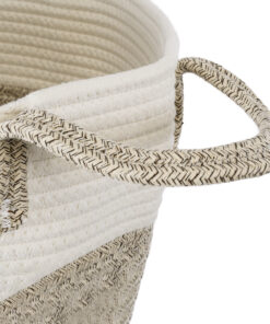 GloboStar® Artificial Garden CHALKI 20200 Διακοσμητικό Πλεκτό Καλάθι – Κασπώ Γλάστρα – Flower Pot Μπεζ Σκούρο με Λευκό Π35cm x Υ40cm