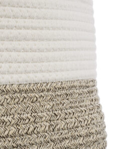 GloboStar® Artificial Garden CHALKI 20200 Διακοσμητικό Πλεκτό Καλάθι – Κασπώ Γλάστρα – Flower Pot Μπεζ Σκούρο με Λευκό Π35cm x Υ40cm