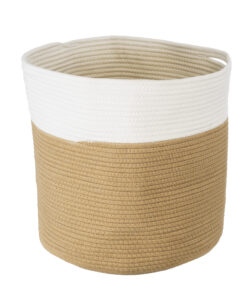GloboStar® Artificial Garden PALAWAN 20201 Διακοσμητικό Πλεκτό Καλάθι – Κασπώ Γλάστρα – Flower Pot Μπεζ με Λευκό Π35cm x Υ38cm